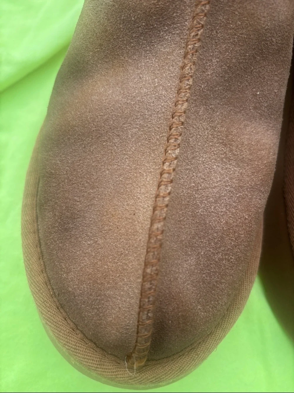UGG Brown Suede Mule Slippers with Burgundy Trim - Picture 13 of 13